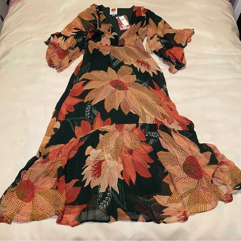NEW! Farm Rio- Floral V Neck Maxi Dress Size XS PETITE Green Boho Summer - Picture 2 of 9